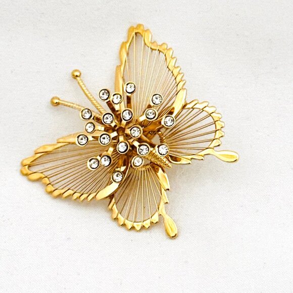 Vintage Monet Butterfly Brooch with Rhinestones - Picture 2 of 5